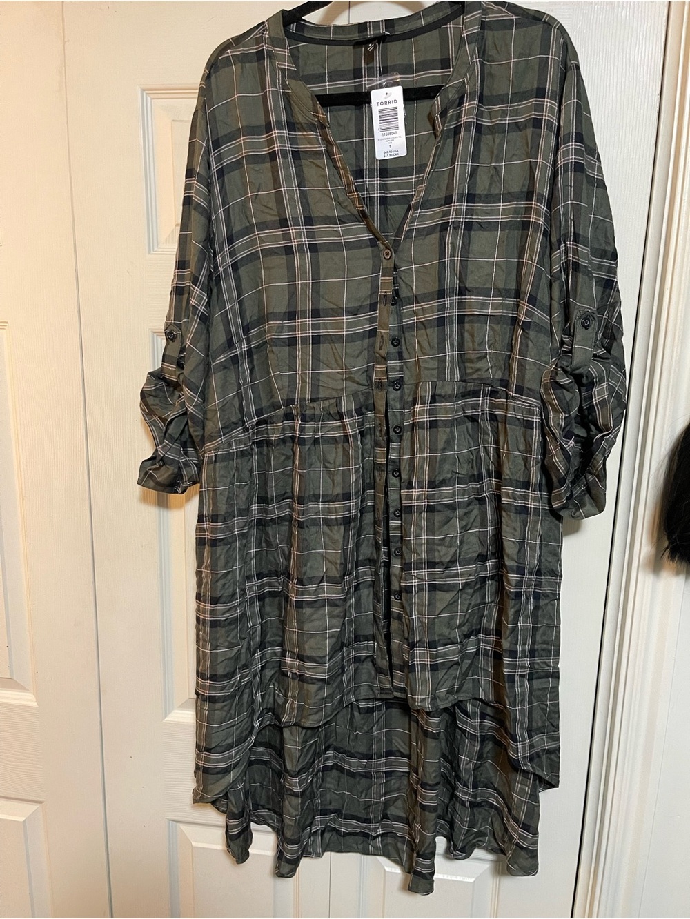 torrid Olive Green Plaid Button-Front Tunic Dress